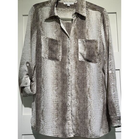 NOTATIONS Animal Print Top Natural Colors Women's Semi-Sheer Sz M - Picture 2 of 10